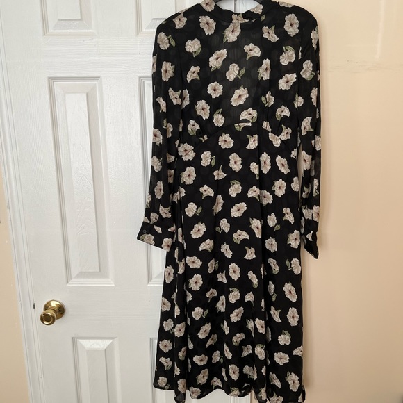 Zara black white floral midi dress a line US size XS - Picture 6 of 8